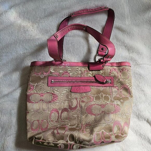 Coach Penelope Lunch Tote in Signature Khaki and Pink VINTAGE Handbag - Picture 1 of 5